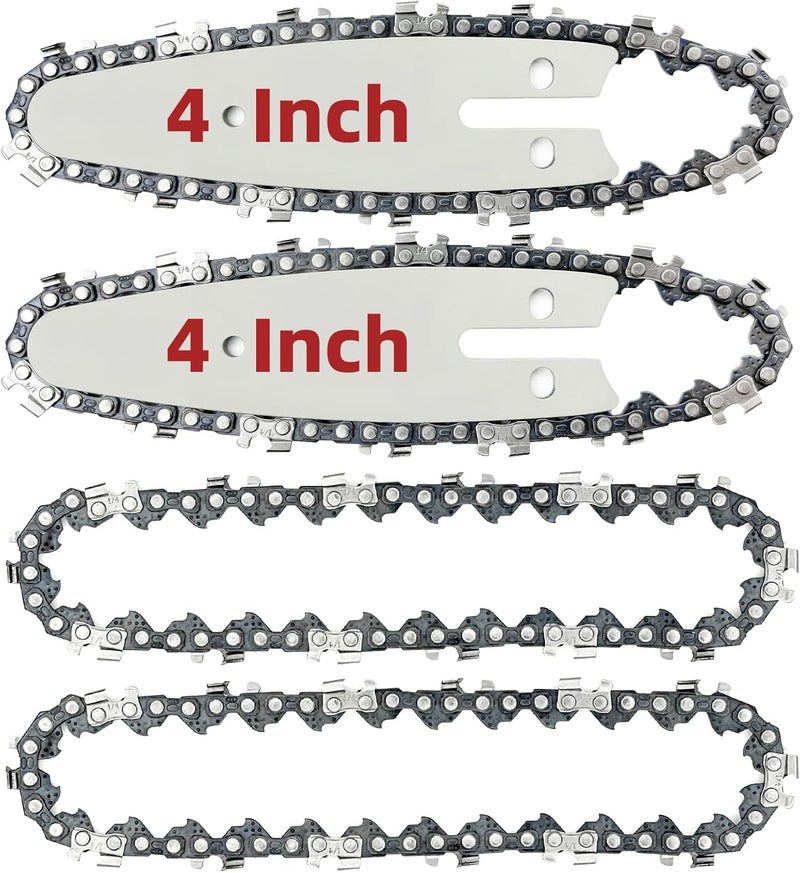 JINFFR 4 Inch Mini Chainsaw Chain and Bar for Replace Blade Pruner Mini Chainsaw Hand Held 4 Inch Cordless Chainsaw Chains 1/4"LP .043" Gauge 28 Drive Links for Wood Cutting [4Chains + 2Bars] - Image 1